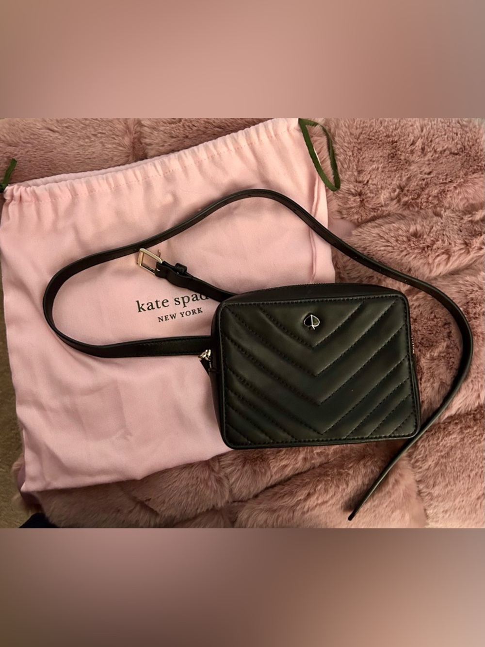 KATE SPADE AMELIA CAMERA BELT BAG in Black Quilted Chevron Leather